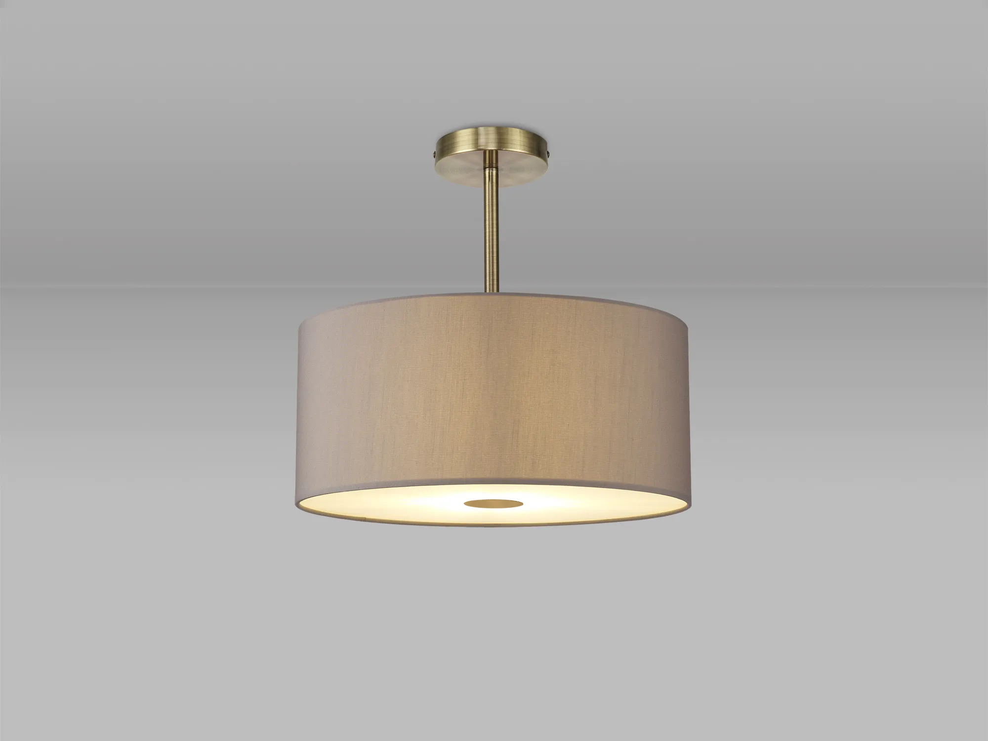 Baymont 40cm Semi Flush 1 Light Antique Brass, Grey, Frosted Diffuser DK0182  Deco Baymont AB GR